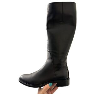 Aquatalia Size 7 Italian Leather Tall Riding Boots In Black Side Zip Equestrian